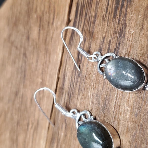 E2167 midnight precious stone sterling silver earrings - Picture 3 of 3